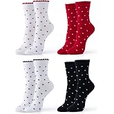 Womens Cotton Crew & Ankle Socks, Cute Floral Ruffle Colorful Tube Size 6-9 | Vintage kawaii flower pattern for ladies girls 