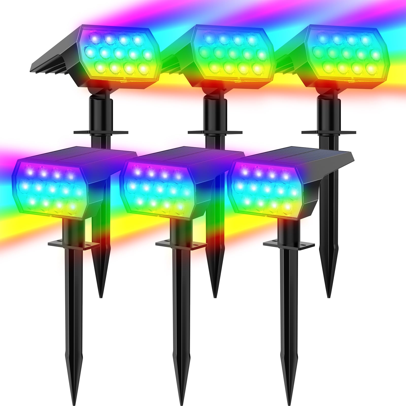 Photo 1 of WELALO Solar Color Changing Spot Lights Outdoor, Waterproof Solar Christmas Lights, 7 Modes Multicolor RGB Landscape Spotlights for Garden Yard Driveway Lawn Patio Pathway Easter Decorations, 6 Pack