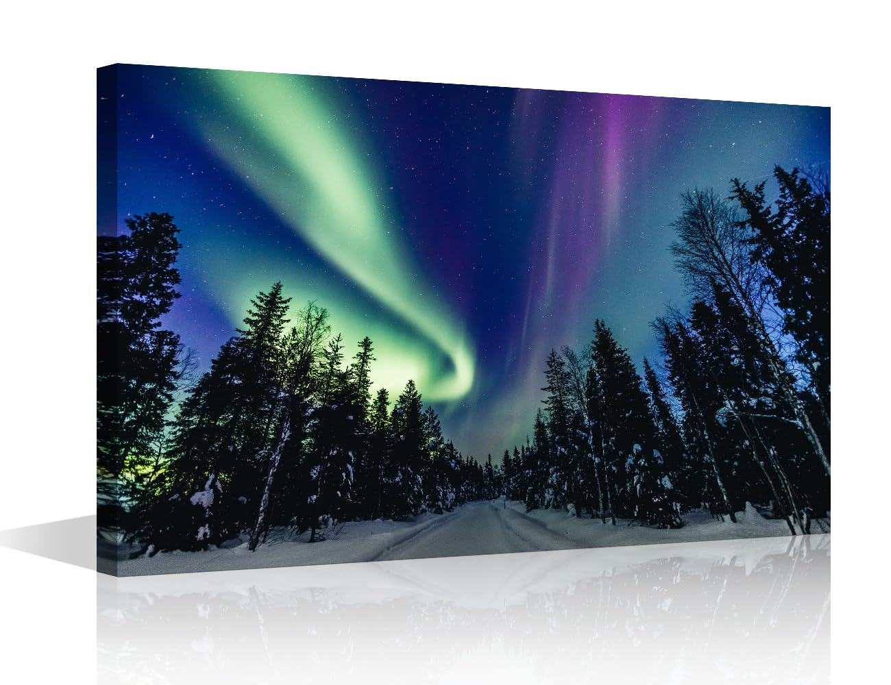 TISHIRON Lapland Winter Forest Wall Decor for Bedroom Living Room Colorful Northern Lights Wall Art Paintings Canvas Modern Wall Artwork Home Office Wall Art Framed Ready to Hang - 16" Wx24 H