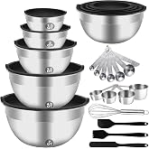 WEPSEN Mixing Bowls Set, 25PCS Stainless Steel Mixing Bowl with Lid Set, Large Nesting Bowls 7, 4.5, 3,2, 1.5QT, Measuring Cu