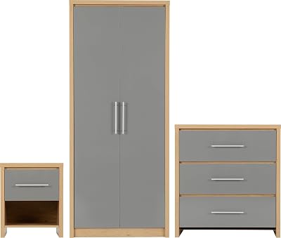 Seconique Seville Bedroom Set Grey Gloss Light Oak Wardrobe Furniture
