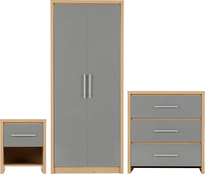 Seconique Seville Bedroom Set Grey Gloss Light Oak Wardrobe Furniture