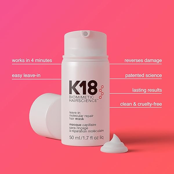 K18 FULL-SIZE LEAVE-IN MOLECULAR HAIR MASK, REPAIRS DRY OR DAMAGED HAIR, REVERSE HAIR DAMAGE FROM BLEACH, COLOR, CHEMICAL SERVICES & HEAT