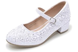 WIKENCY Girls Dress Shoes Mary Jane Low Heel Princess Flower Wedding Flats Glitter Shoes for Toddler/Little Kid/Big Kids