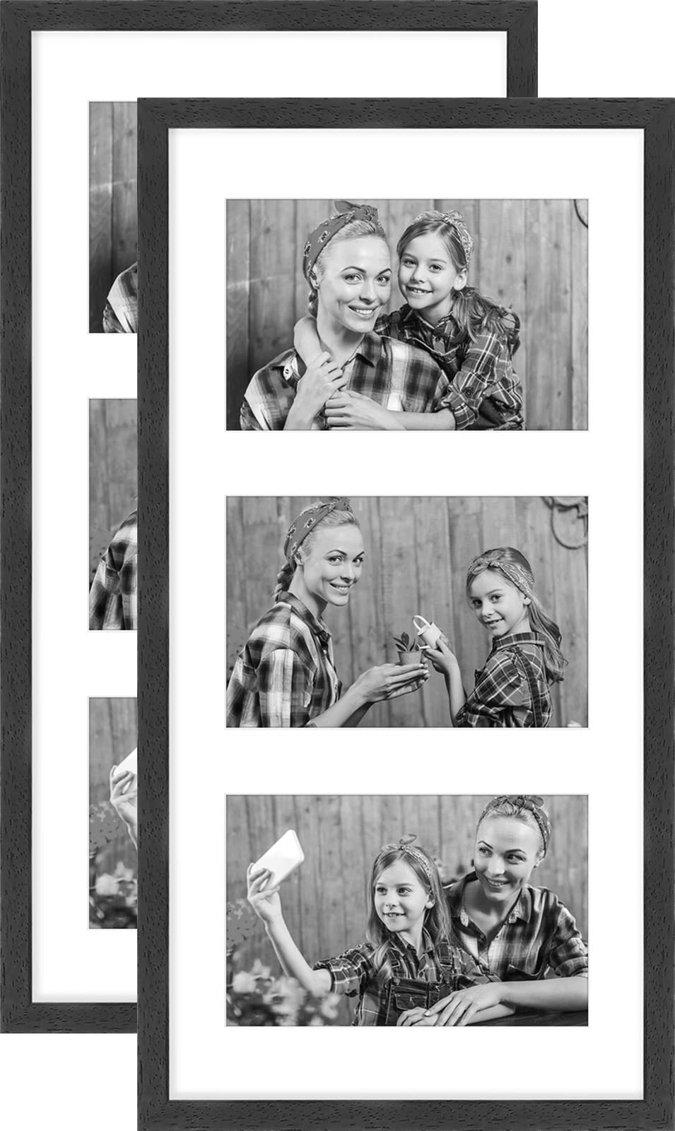 3-4x6 inch Multiple Picture Frame, Collage Gallery Certificate Documents, Photo Gallery with Mount and 3 Photo Cut-Outs for Photos 3-10 x 15 cm, Black, Set of 2