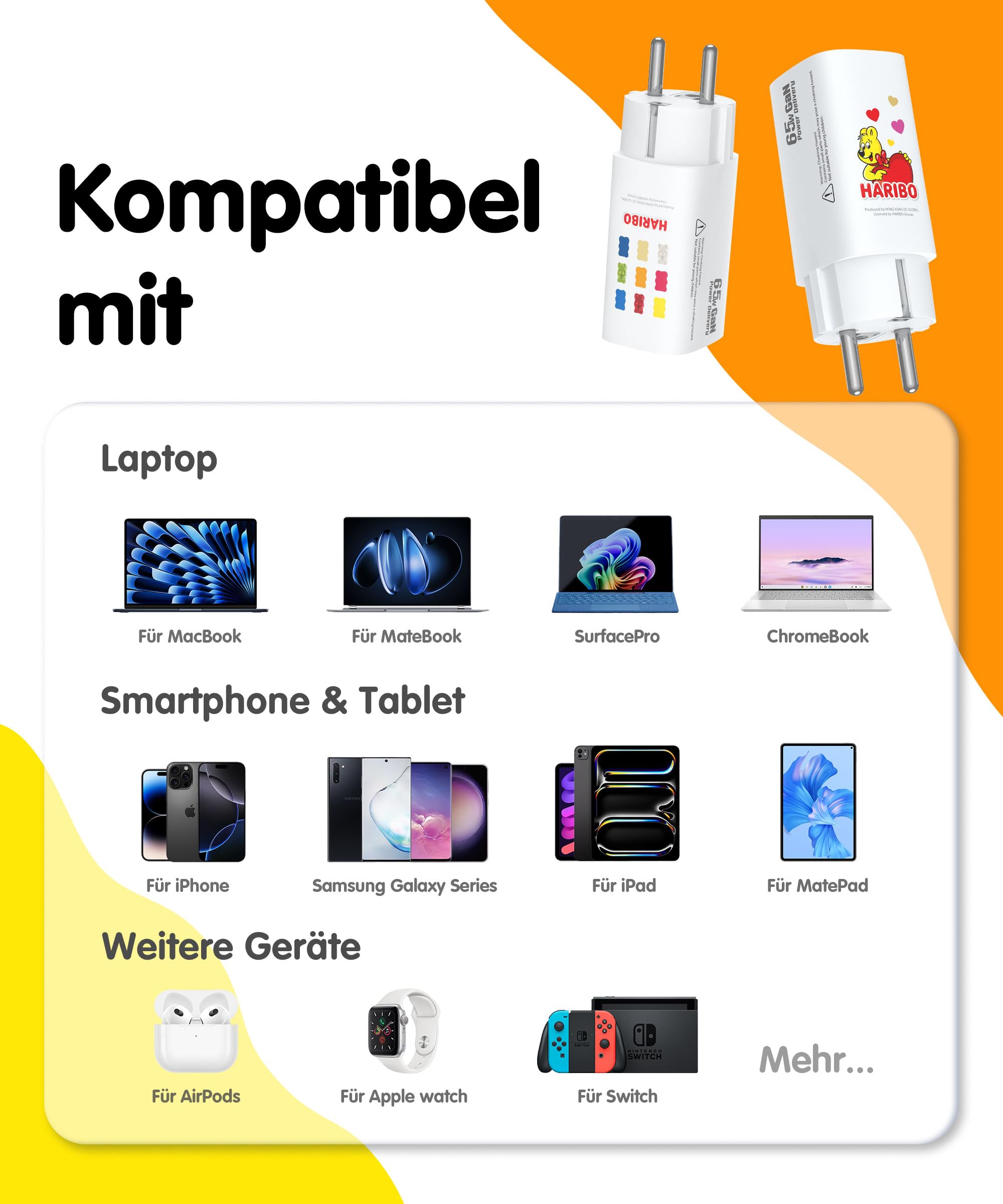 HARIBO USB C Ladegerät 65W 3-Port USB-C Netzteil Schnellladegerät PD PPS kompatibel mit MacBook, für iPhone 17/16/15, iPad, Galaxy S25/S24, Pixel, Steam, Sicherheit Stecker mit Erdung, Geschenk, Blau 7