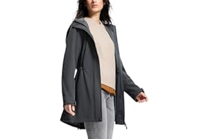 SaphiRose Women's Waterproof Rain Jacket with Fleece Lining Hooded Windbreaker Long Warm Outdoor Softshell Coat