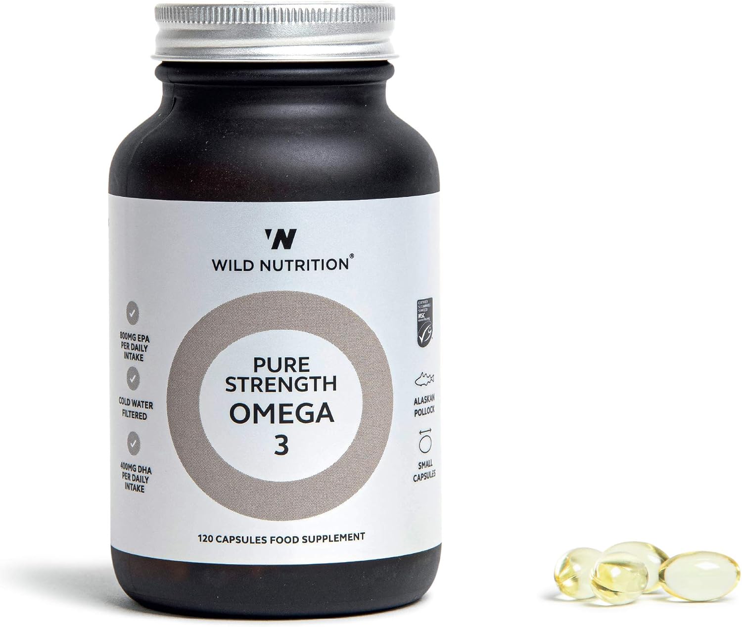 WILD NUTRITION Food-Grown® Pure Strength Omega 3 Supplement, 120 count (Pack of 1)