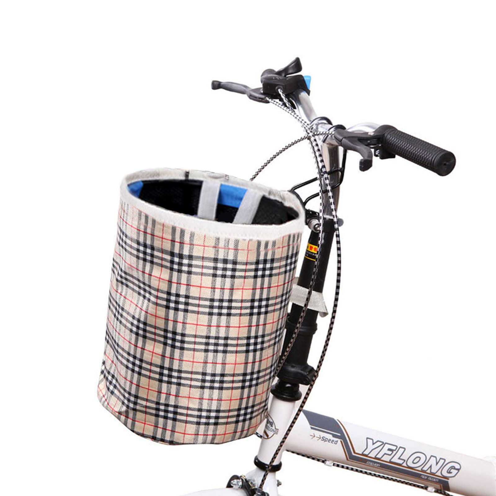 Sunbbingsp 1 x Front Bicycle Basket, Foldable Bicycle Handlebar Basket with Hook for Small Pets, Grocery Shops, Outdoor Camping, Picnic (Beige), 23 x 30 cm