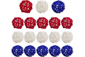 STMK 18 Pcs Red White and Blue Rattan Balls Decorative, 4th of July Wicker Balls Decorative for 4th of July Decoration Home Decor DIY Vase Bowl Filler Ornament Wedding Table Decoration, 2 Inch