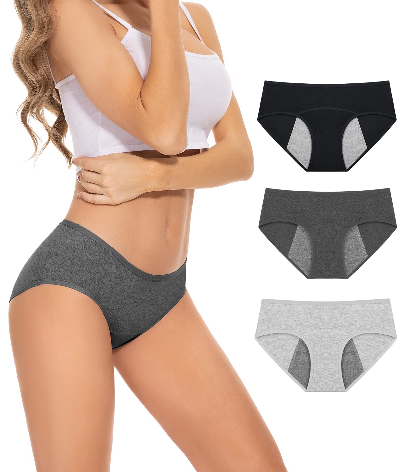 PULIOU Women Underwear,Period Pants,pad Needed,Added Security,Leakproof,Menstrual Underwear,Heavy Light Flow,Extra Protection Pack of 3