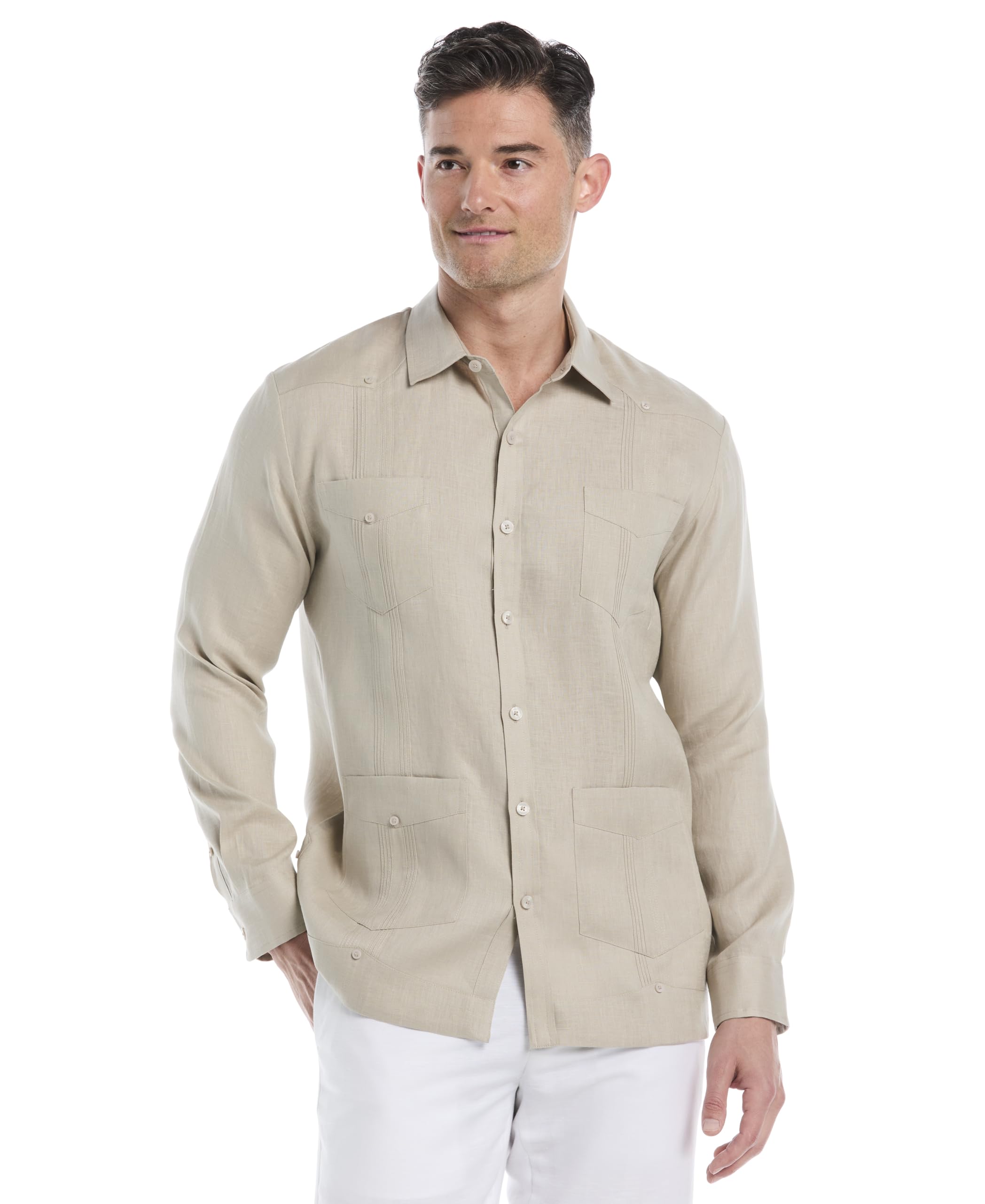 Cubavera Men's 100% Linen Four-Pocket Long Sleeve Button-Down Guayabera Shirt (Available in Big & Tall), Island Fossil, XX-Large Big Image