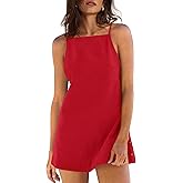 Yanekop Womens Linen Mini Dress Spaghetti Strap Short Beach Summer Dresses Sleeveless Sundress Open Back Dress