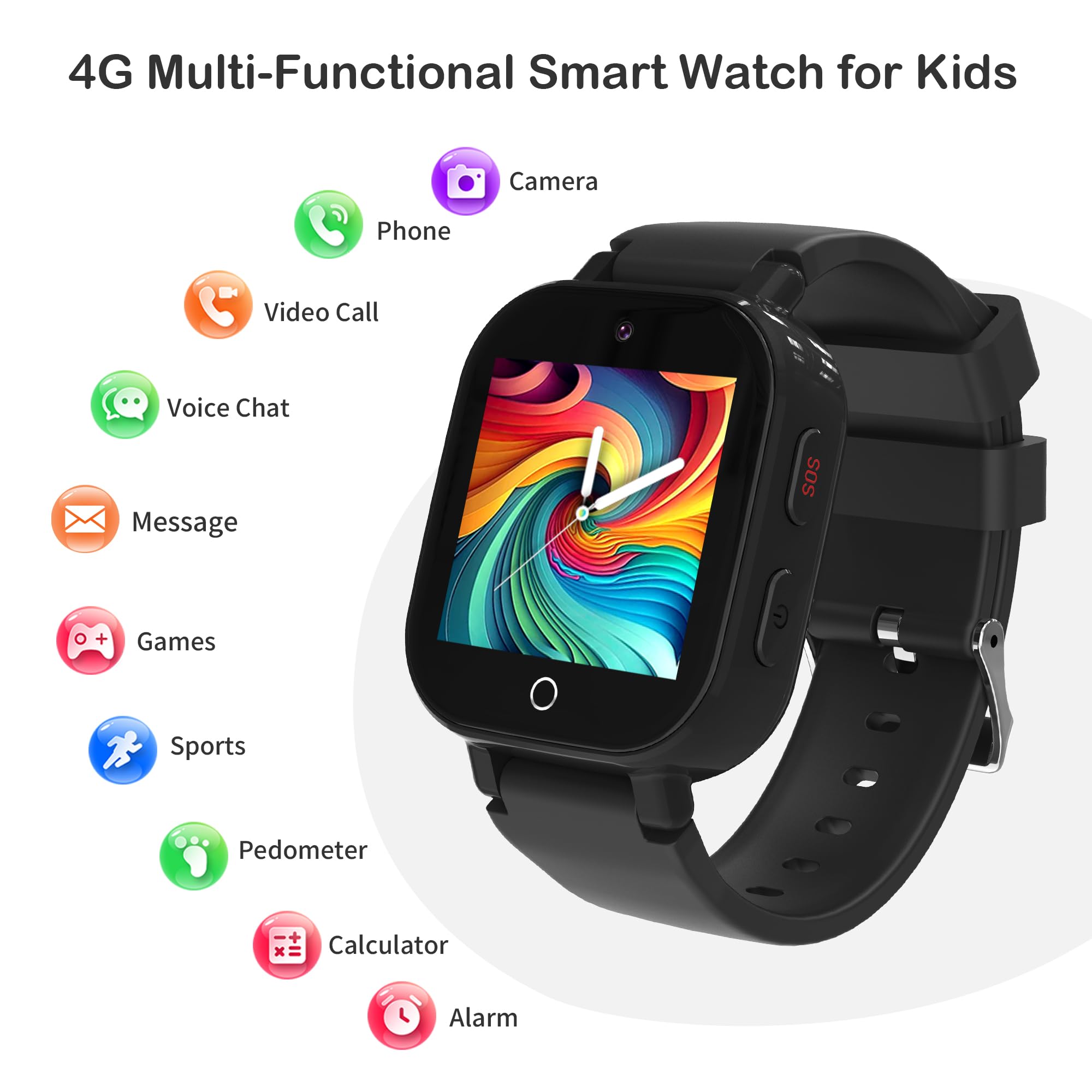 Phyulls 4G Kids Smart Watch Boys with GPS Tracker & Video Calling Texting, Waterproof Smartwatches Age 4-12, One-Key SOS Call Voice Chat WiFi Alarm Sport Pedometer GPS Tracker Watch