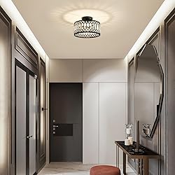 Pevfah Crystal Black Ceiling Light, Modern Semi