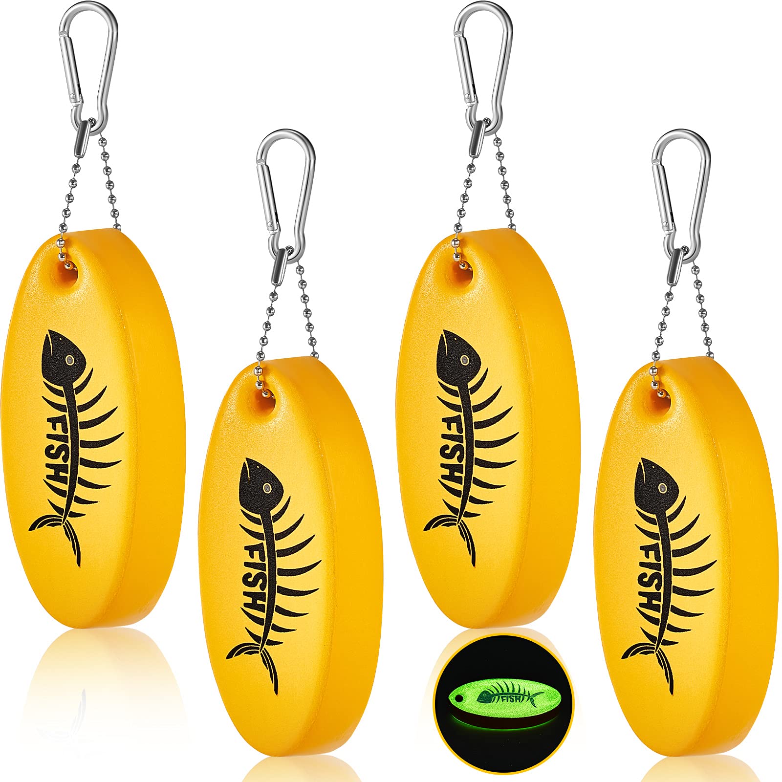 Yaomiao Floating Keychain Oval Shaped Foam Floating Key Ring Glow in the Dark Foam Floating Key Chain for Fishing Outdoor (Yellow,4 Pieces)