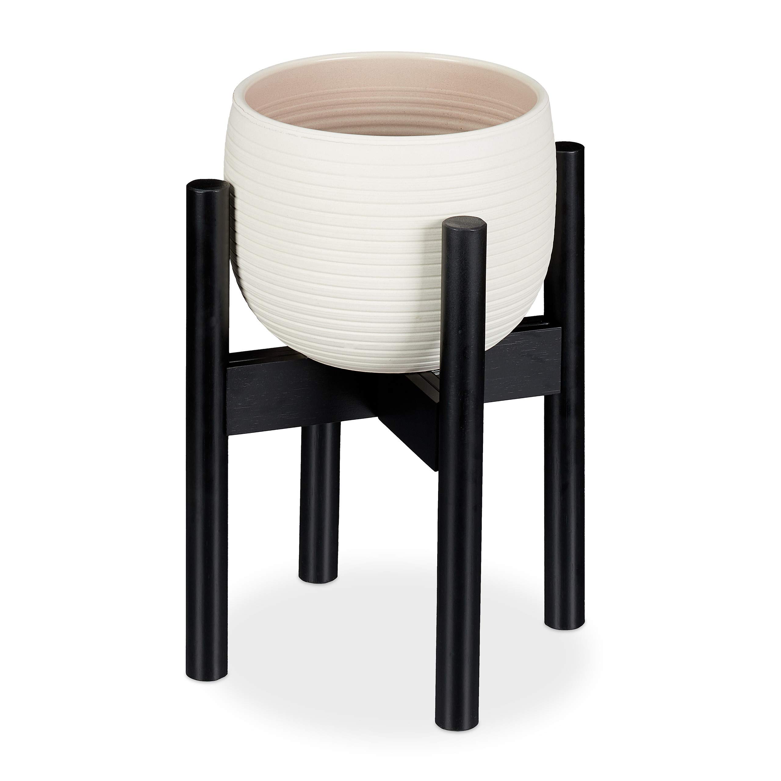 Relaxdays Bamboo Plant Stand, Adjustable, Flower Pots max. 32 cm, Pot Support, H: 35.5 cm, Black