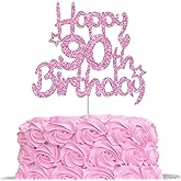 Pink Glitter Happy 90th Birthday Cake Topper for Women Ninety Year Old Decor Cheers 90 Funny Birthday Party Decorations Supplies