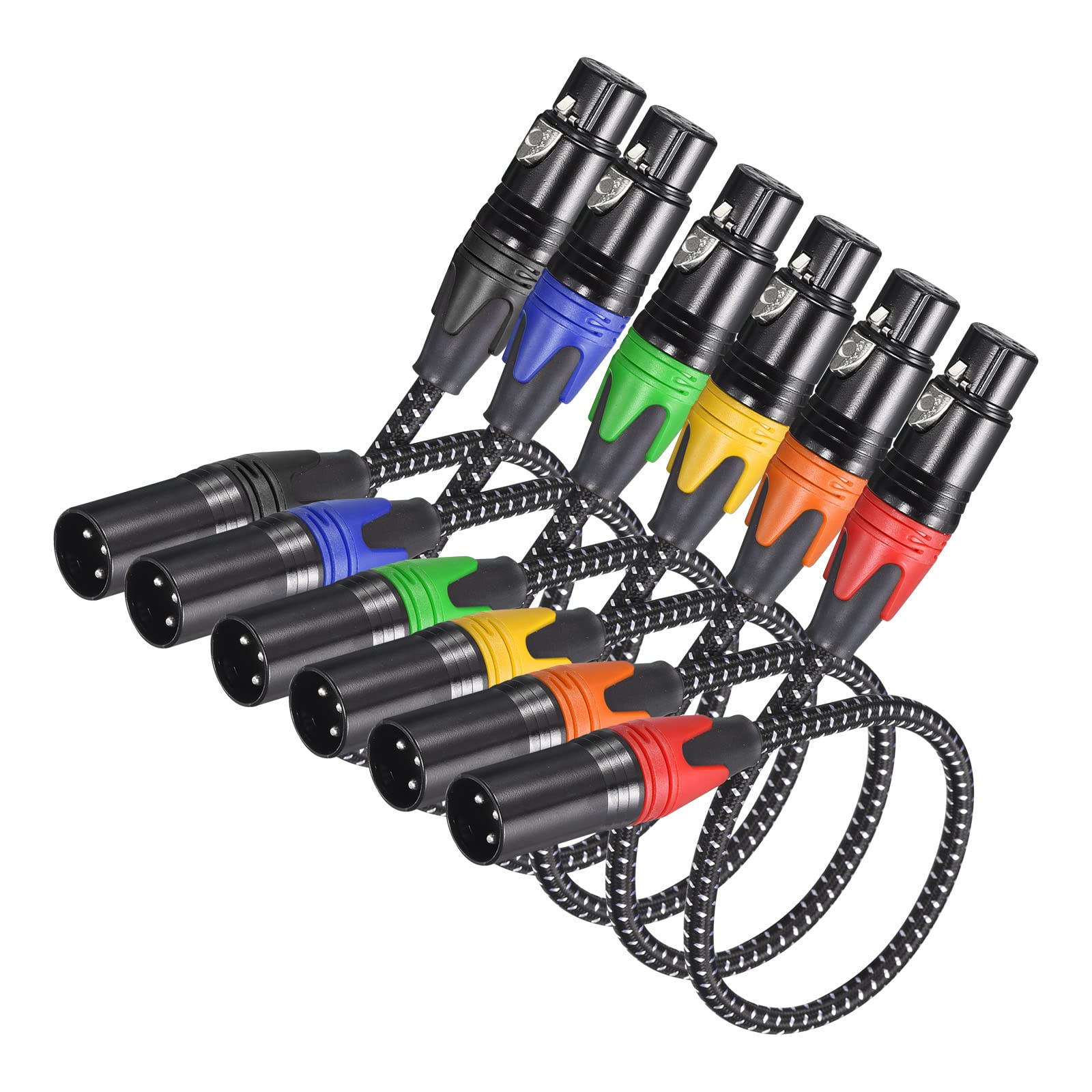 Patikil XLR Cables - 1.2ft 21AWG Nylon Braided Speaker Patch Cables - 3-Pin Male to Female Cords for Mic Mixer Pack of 6