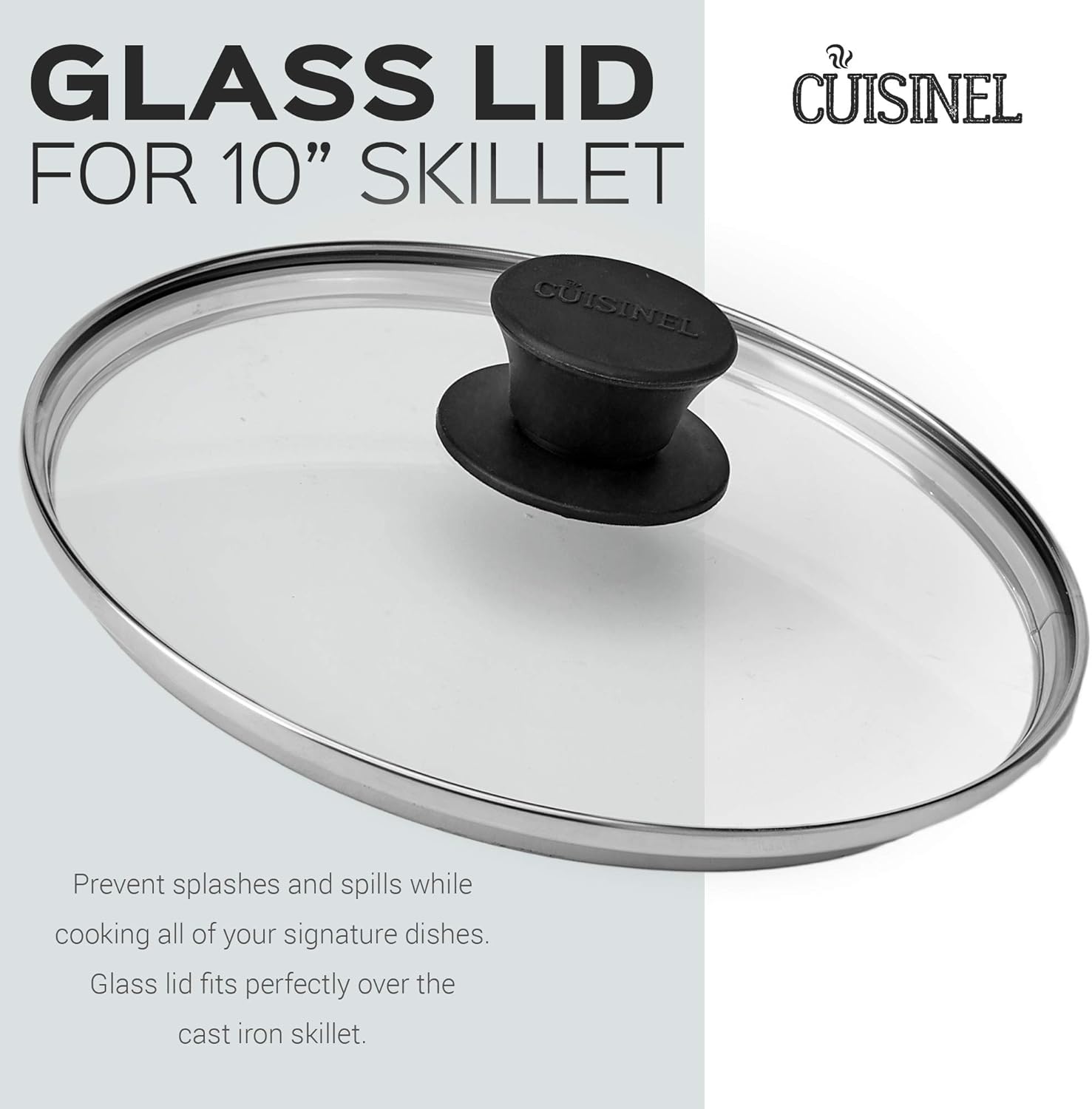 Pre-Seasoned Cast Iron Skillet (10-Inch) with Glass Lid and Handle Cover Oven Safe Cookware - Heat-Resistant Holder - Indoor and Outdoor Use - Grill, Stovetop, Induction Safe: Kitchen & Dining