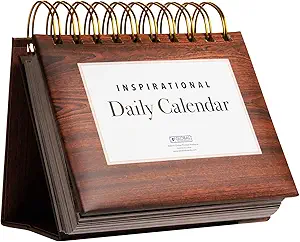 Motivational &amp; Inspirational Perpetual Daily Flip Calendar with Self-Standing Easel (Woodgrain)