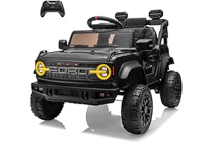 YOFE 12V Ride on Toy for Kids,Ford Bronco Raptor Kids Electric Vehicle Car with Remote Control,12Volt Ride on Truck Toy Car with 4-Wheel Suspension,LED Light,Bluetooth,3 Speeds (1 Seater, 12V, Black)