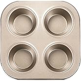 EKDJKK 4-Hole Muffin Pan, Bakeware Non-stick Cupcake Baking Pan Mini Pie Pans, Heavy Duty Carbon Steel Muffin Tray Standard Baking Mold Pan for Oven Baking
