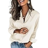Zeagoo Satin Blouses for Women Silk Button Down Shirts Long Sleeve Business Casual Professional Tops Champagne
