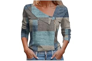 TAWOP Women Tops Spring 2024 Long Sleeve V Neck Loose Shirts Plaid Print Asymmetric Button Blouses Business Casual Tunic