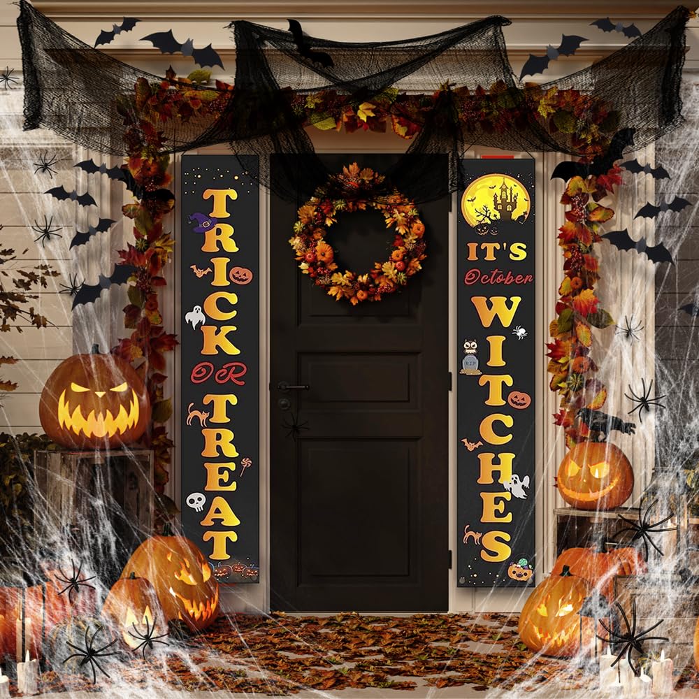 Photo 1 of 28 PCS Halloween Outdoor Decor Set - Porch Decorations - Door Decor Set Containing Banners, 3D Bats, Creepy Cloth, and More - Halloween Decorations Outdoor & Indoor