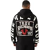 True Religion Men's TR Flag Relaxed Zip Up Hoodie –Casual Full Zip Graphic Sweatshirt