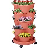Pinky Family 5-Tier Vertical Garden Tower Stackable Planter for Strawberries, Flowers, Vegetables &amp; Herbs(Indoor &amp; Outdoor)