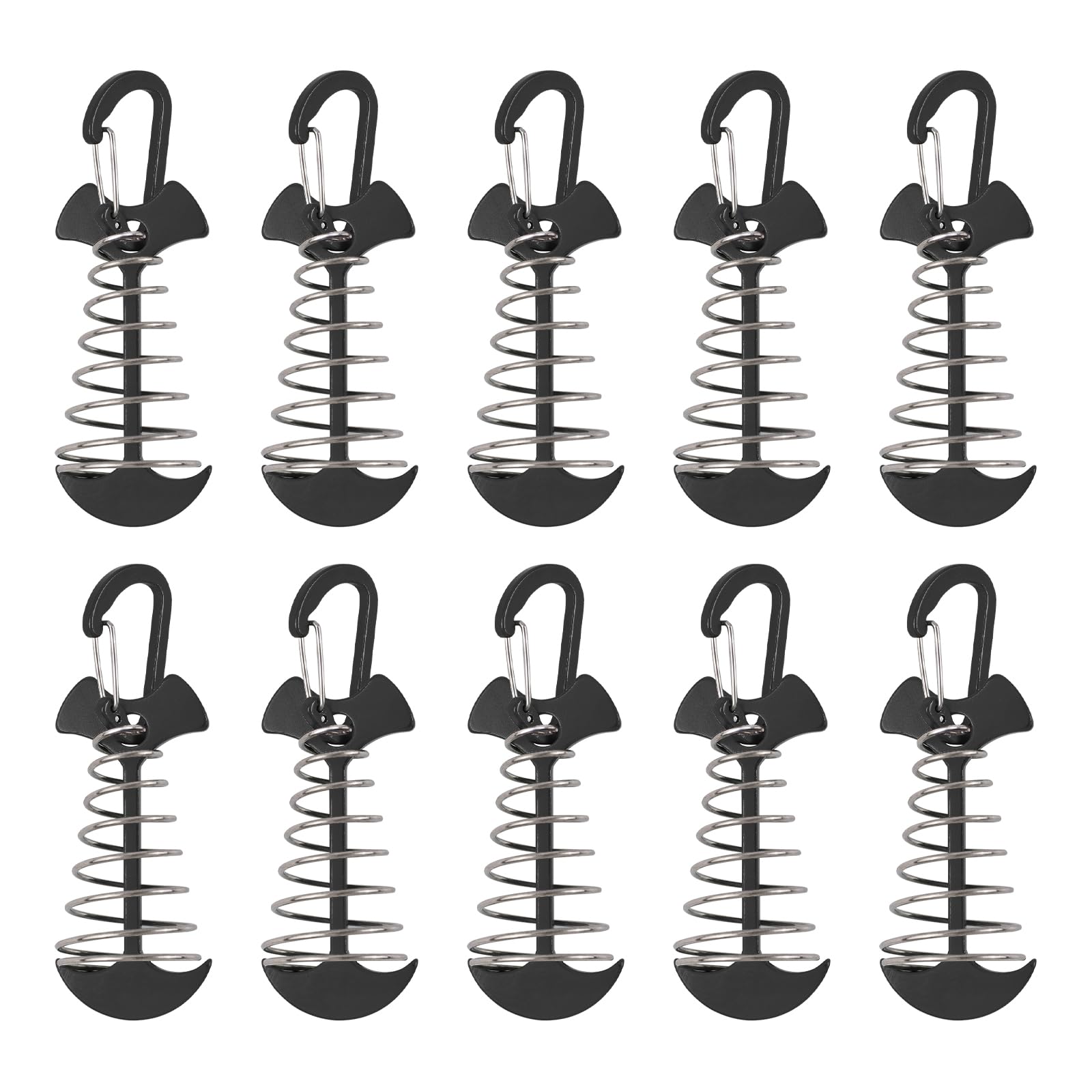 MOROBOR Black Deck Anchor Pegs, 10 PCS Windproof Aluminium Alloy Fish Bone Tent Stakes with Spring Buckle Portable Wind Rope Anchor for Outdoor Camping(67 * 36 mm)