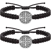 Daxtril 2 PCS Catholic Bracelet San Benito Bracelet Saint Benedict, Medal Adjustable String Bracelets Religious Gifts for Men Women Gifts