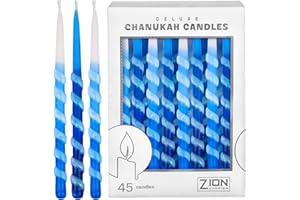 Zion Judaica Ltd Set of 45 Dripless Hanukkah Candles Spiral Candle Includes a DIY Dreidel, Prayer Card, Standard Size Menorah Candles for Eight Nights of Chanukah, Multi Tone Blue and White Ombre