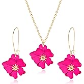WCRAZYE Bohemian Daisy Flower Earrings Necklace Sets for Women Unique Trendy Boho Matte 3D Gold Flower Floral Petal Statement Earring Wedding Jewelry