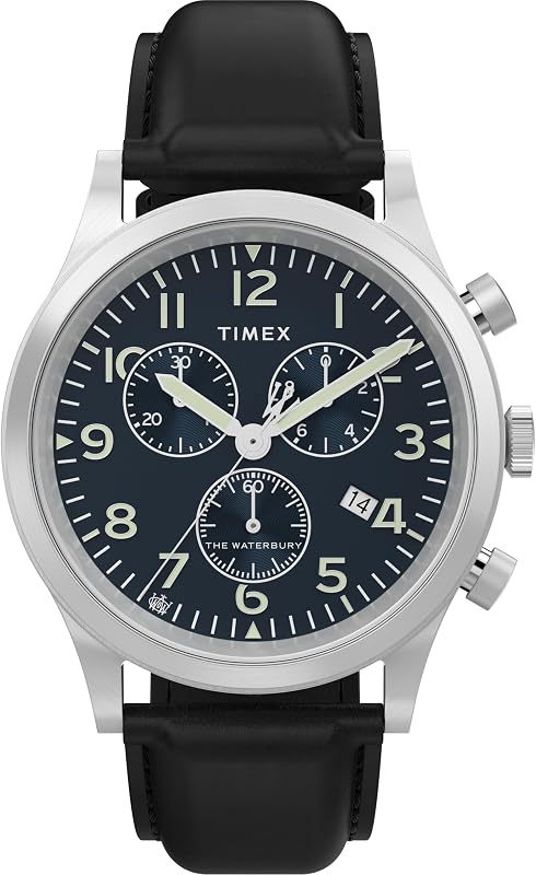 Waterbury TW2Y54100 - Relógio cronógrafo de couro de 42mm para homem