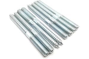Haozheng Hanger Bolt M10x110 Silvery Double Headed Bolt Self-Tapping Screw with Hexagon for Furniture 8Pcs