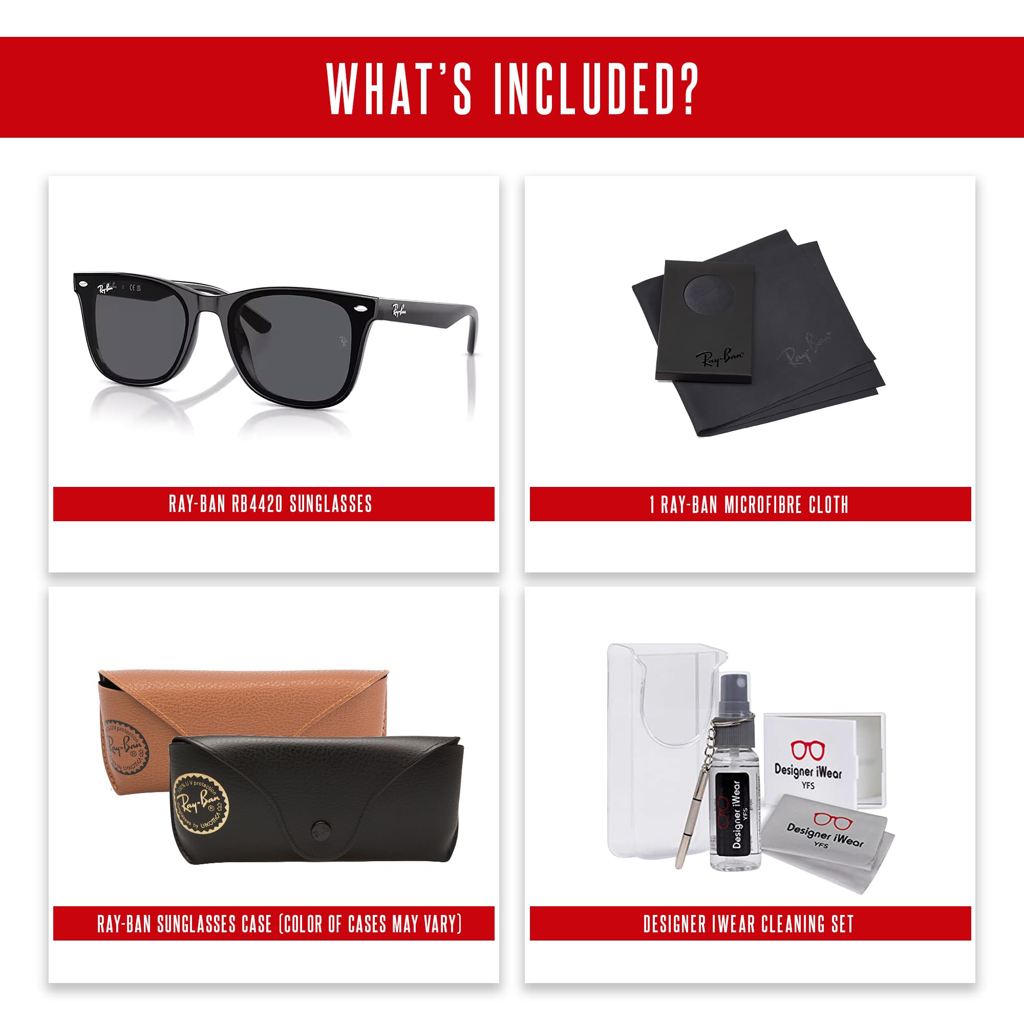 Ray-Ban RB4420 Square Sunglasses for Men for Women +BUNDLE with ACCESSORY EYEWEAR KIT