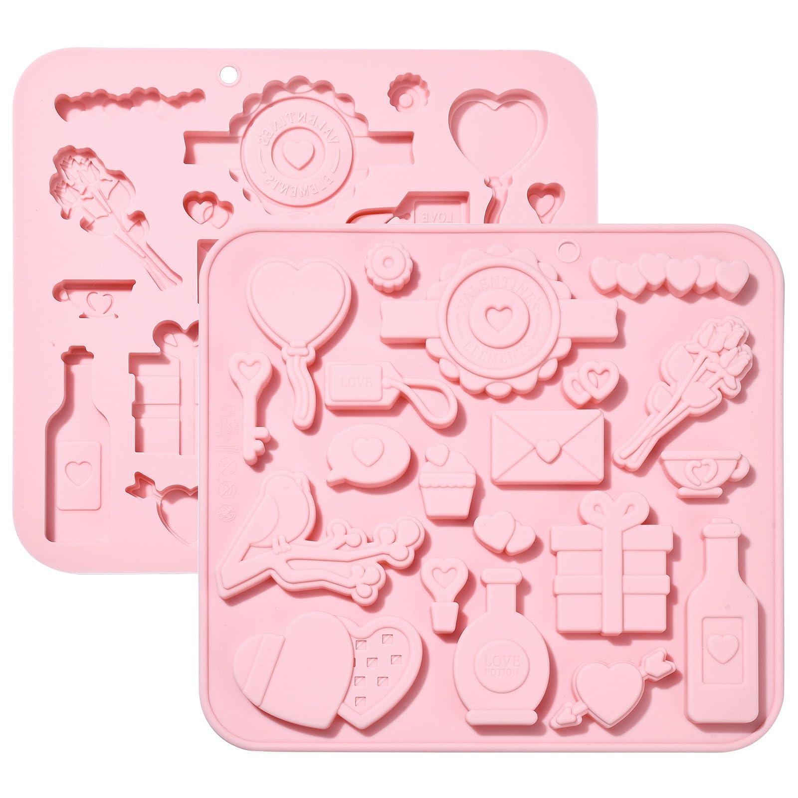 UR URLIFEHALL 2 Pcs Love Theme Silicone Moulds Sweet Wine Key Heart Fondant Moulds for Chocolate Cookie Candy Cake Ice Cube Jelly Baking