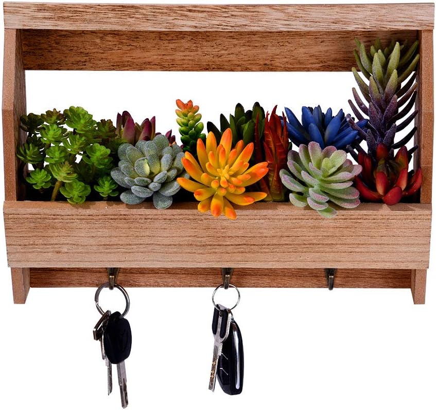 Key Holder for Wall Decorative, Wood Keys Mail Organizer, Rustic Key Hook, Wall Mount Display Shelf Rack Key Hangers for Dog Leash, Letters, Bills