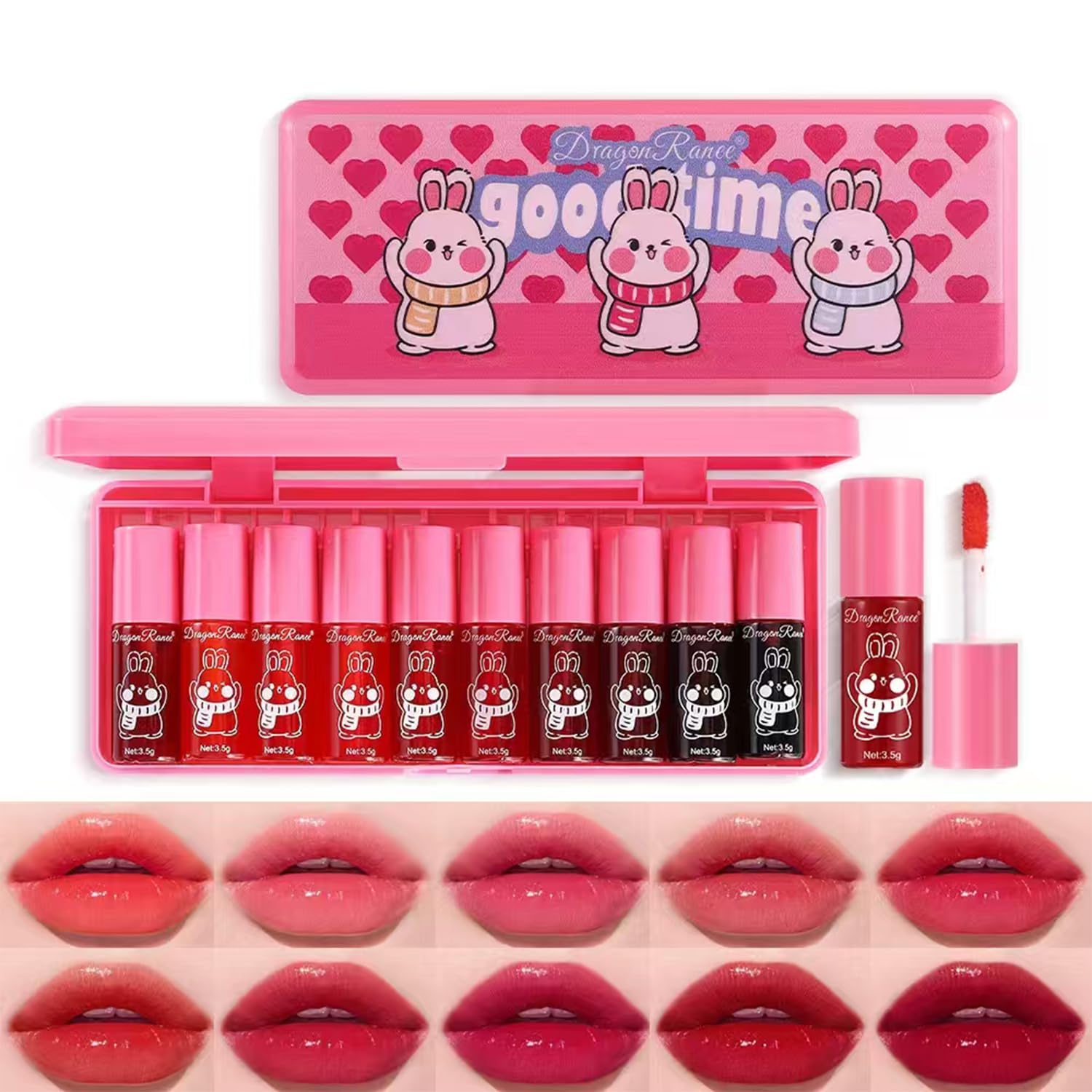 Photo 1 of 10 Colors Lip Tint Stain Set, Korean Lip Gloss Watery Lip Stain Moisturizing Mini Liquid Lipstick Set, Multi-Use Lip and Cheek Tint, Non-Stick Cup, High Pigment, Long-Lasting, Vivid Color (Set B)