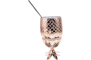 HYTROVE Pineapple Drinking Cup 450Ml Copper Stainless Steel Tumbler with Straw for Tropical Party and Home