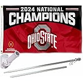 Ohio State Buckeyes College Football 2024 National Champions Flag with Pole and Bracket Holder University Set