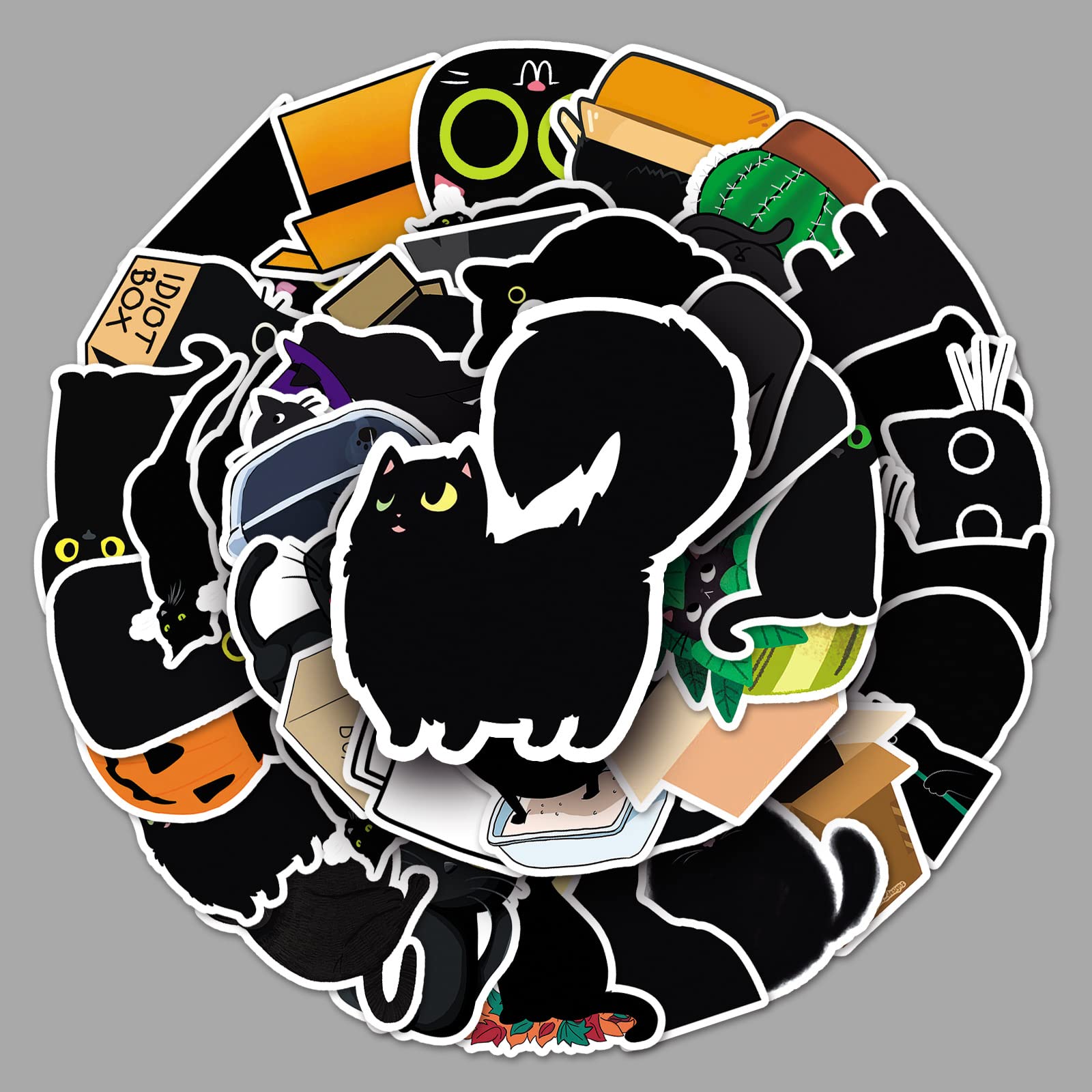 AUCEKO 50PCS Stickers for Black Cat,Cat Stickers,Teens Boys and Girls Sticker Pack Vinyl Skateboard Guitar Door Laptop Luggage Car Bike Water Bottle Birthday Party Supplies Stickers