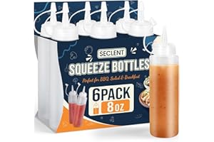 SECLENT 8 oz Squeeze Bottles for Sauces, Plastic Condiment Squeeze Bottles for Liquids, Ketchup, Squirt Bottle for Dressing, Sauce Bottle for Syrup, Oil, Dressing, Mustard, Pancake Batter - 6 Pack