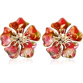 GBAHFY Unique Handmade Bohemian Large Resin Acrylic Flower Stud Earrings Dainty Elegant Flower Petal Dangle Drop Earrings for Women Statement Jewelry Gifts