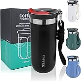 Disoza 17 Oz Travel Coffee Mug Insulated Reusable Stainless Steel Coffee Cup with Lid Black Spill Proof Reusable Coffee Travel Mug For Hot and Iced Cold Drinks