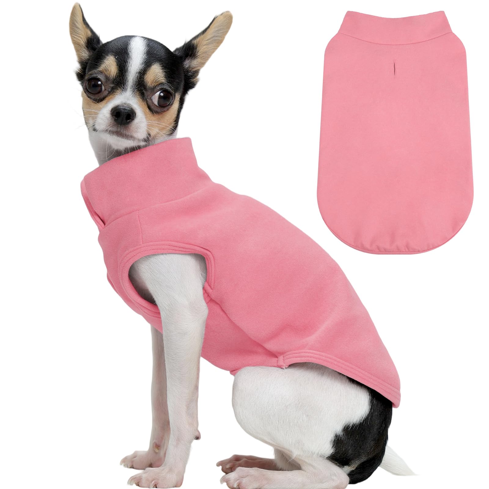 Photo 1 of FUAMEY Dog Fleece Vest for Small Dogs,Warm Stretchy Dog Sweatshirts Pullover with Leash Hole Dogs Sweater Soft Pet Turtleneck Cozy Pet Vest Lightweight Sleeveless Pink XXS