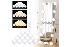 VEIOPGAB Hollywood Vanity Mirror Lights 14 LED Bulbs 3 Color Dimmable Mirror Light, Vanity Lights 3000K Warm 4000K Nature 6500K Daylight White Portable Makeup Mirror Light for Bathroom Dressing Room